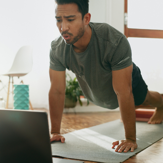 Man working out at home